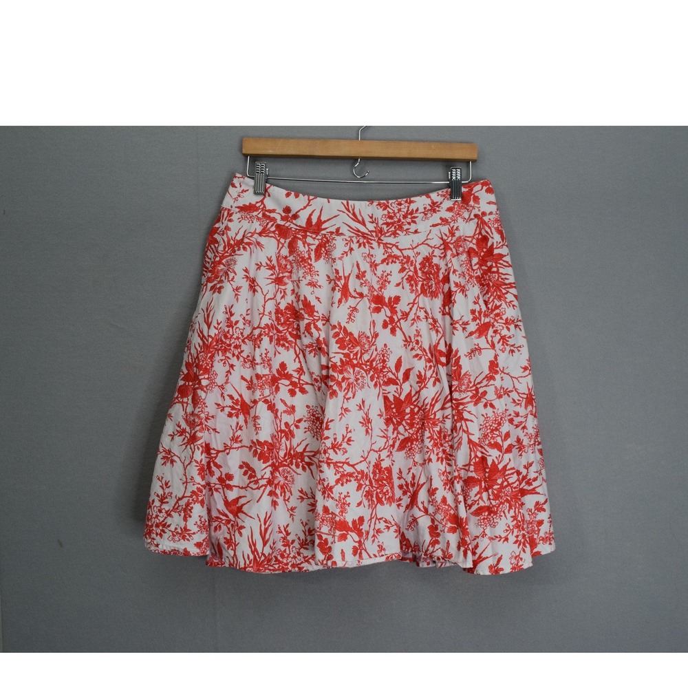 J. Peterman A Line Skirt 12 Orange Floral Print Skirt Women's Birds Lined Cotton